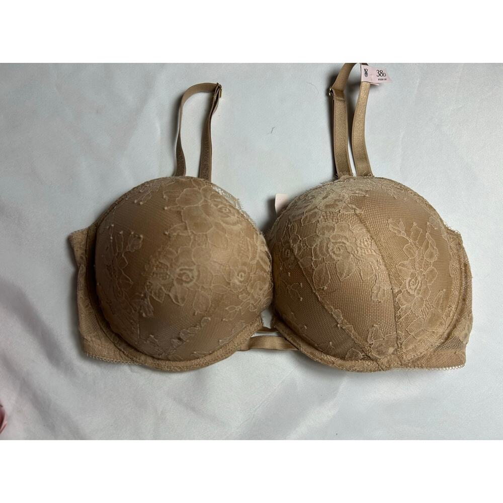 Victoria’s Secret Nude Tan Floral Lace Line push-up Bra size 38 D NWT
